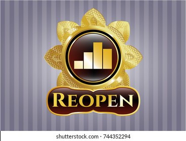  Gold badge or emblem with chart icon and Reopen text inside