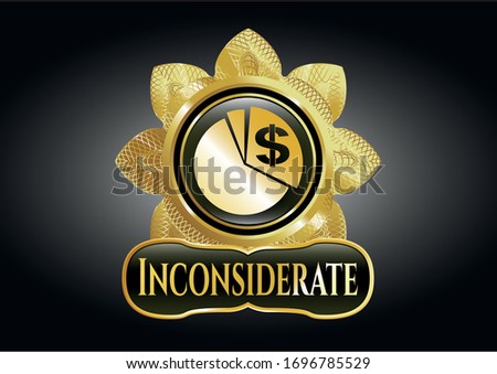  Gold badge or emblem with chart icon and Inconsiderate text inside