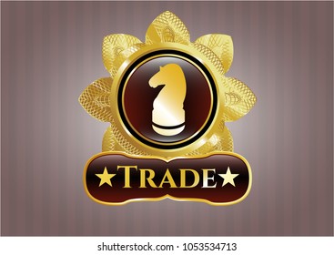  Gold badge or emblem with chess knight icon and Trade text inside