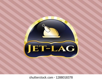  Gold badge or emblem with chicken dish icon and Jet-lag text inside