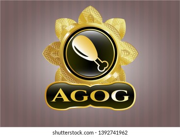  Gold badge or emblem with chicken leg icon and Agog text inside