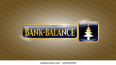  Gold badge or emblem with christmas tree icon and Bank-balance text inside