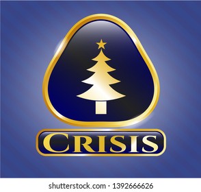  Gold badge or emblem with christmas tree icon and Crisis text inside