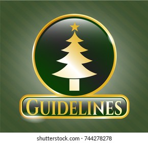  Gold badge or emblem with christmas tree icon and Guidelines text inside