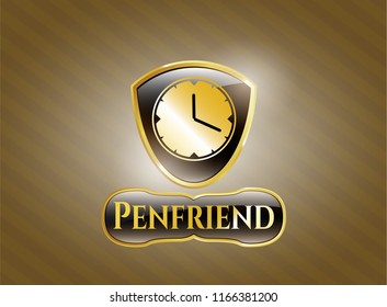  Gold badge or emblem with clock, time icon and Penfriend text inside