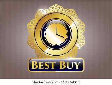  Gold badge or emblem with clock, time icon and Best Buy text inside