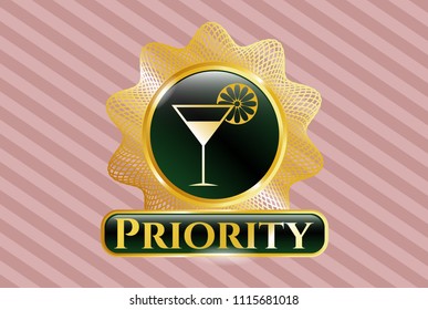  Gold badge or emblem with cocktail glass icon and Priority text inside