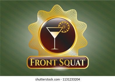  Gold badge or emblem with cocktail glass icon and Front Squat text inside