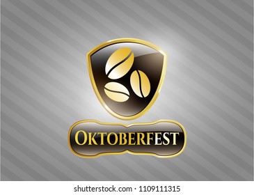  Gold badge or emblem with coffee bean icon and Oktoberfest text inside