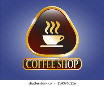  Gold badge or emblem with coffee cup icon and Coffee Shop text inside