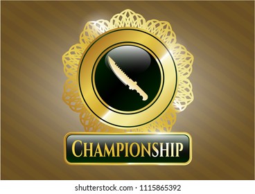  Gold badge or emblem with combat knife icon and Championship text inside