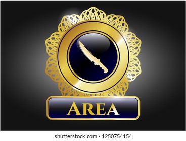  Gold badge or emblem with combat knife icon and Area text inside