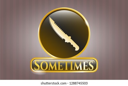  Gold badge or emblem with combat knife icon and Sometimes text inside