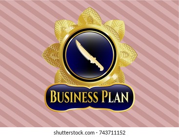  Gold badge or emblem with combat knife icon and Business Plan text inside