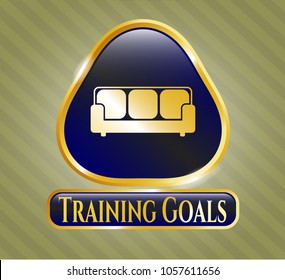  Gold badge or emblem with couch icon and Training Goals text inside