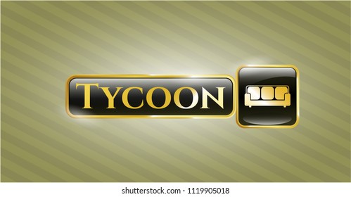  Gold badge or emblem with couch icon and Tycoon text inside