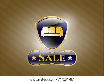  Gold badge or emblem with couch icon and Sale text inside