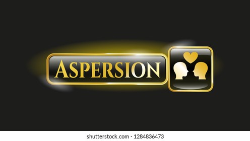  Gold badge or emblem with couple in love icon and Aspersion text inside