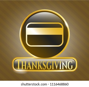  Gold badge or emblem with credit card icon and Thanksgiving text inside