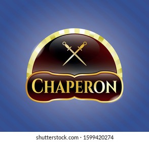  Gold badge or emblem with crossed swords icon and Chaperon text inside