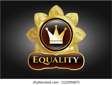  Gold badge or emblem with crown icon and Equality text inside