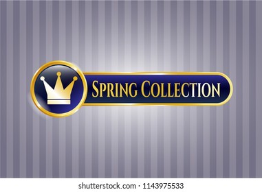  Gold badge or emblem with crown icon and Spring Collection text inside