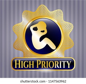  Gold badge or emblem with crunch icon and High Priority text inside