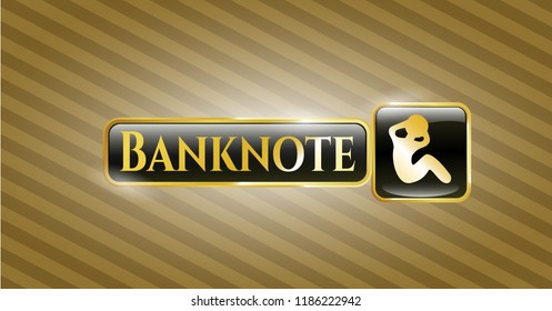  Gold badge or emblem with crunch icon and Banknote text inside