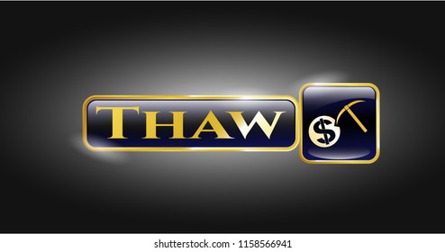  Gold badge or emblem with cryptocurrency mining icon and Thaw text inside