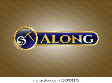  Gold badge or emblem with cryptocurrency mining icon and Along text inside