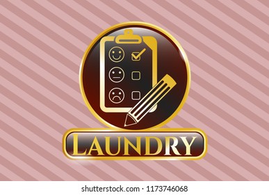  Gold badge or emblem with customer feedback icon and Laundry text inside