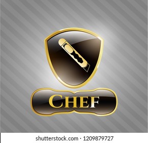  Gold badge or emblem with cutter icon and Chef text inside