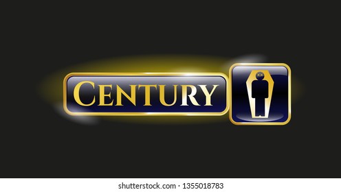  Gold badge or emblem with dead man in his coffin icon and Century text inside