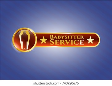  Gold badge or emblem with dead man in his coffin icon and Babysitter Service text inside