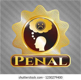  Gold badge or emblem with depression icon and Penal text inside