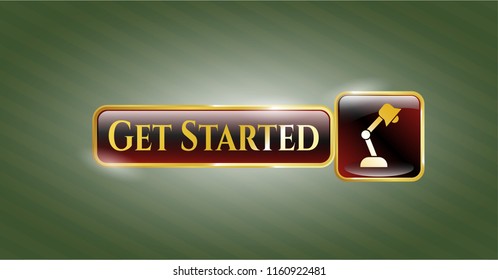  Gold badge or emblem with desk lamp icon and Get Started text inside