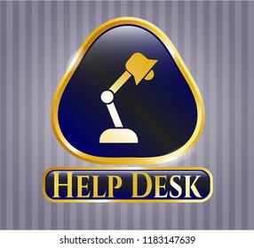  Gold badge or emblem with desk lamp icon and Help Desk text inside