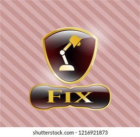  Gold badge or emblem with desk lamp icon and Fix text inside