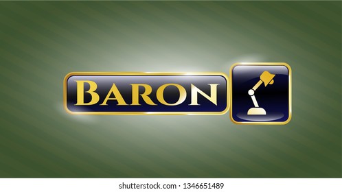  Gold badge or emblem with desk lamp icon and Baron text inside