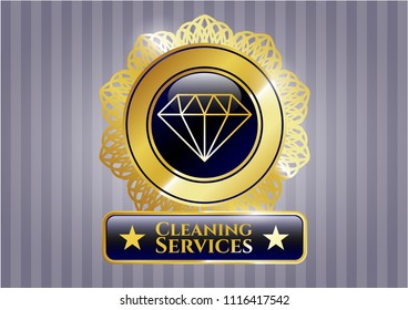  Gold badge or emblem with diamond icon and Cleaning Services text inside