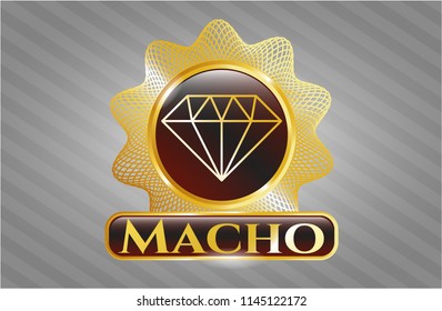  Gold badge or emblem with diamond icon and Macho text inside