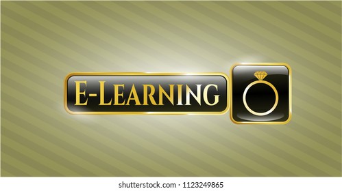  Gold badge or emblem with diamond ring icon and E-Learning text inside