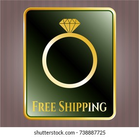 Gold badge or emblem with diamond ring icon and Free Shipping text inside