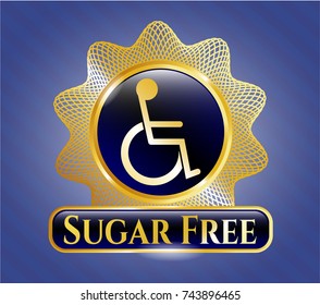  Gold badge or emblem with disabled (wheelchair) icon and Sugar Free text inside