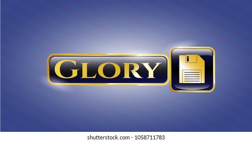  Gold badge or emblem with diskette icon and Glory text inside