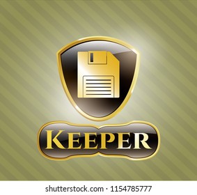  Gold badge or emblem with diskette icon and Keeper text inside