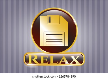  Gold badge or emblem with diskette icon and Relax text inside