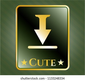  Gold badge or emblem with download icon and Cute text inside