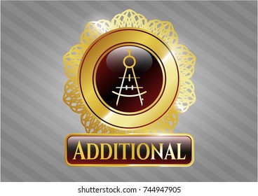  Gold badge or emblem with drawing compass icon and Additional text inside