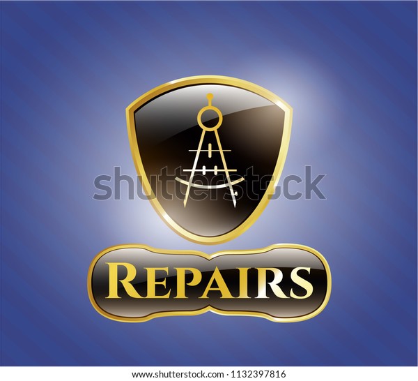  Gold badge or emblem with drawing compass icon\
and Repairs text inside
